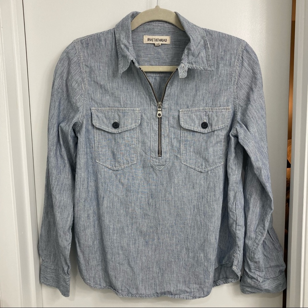 Rivet And Thread Striped Popover Top - image 1